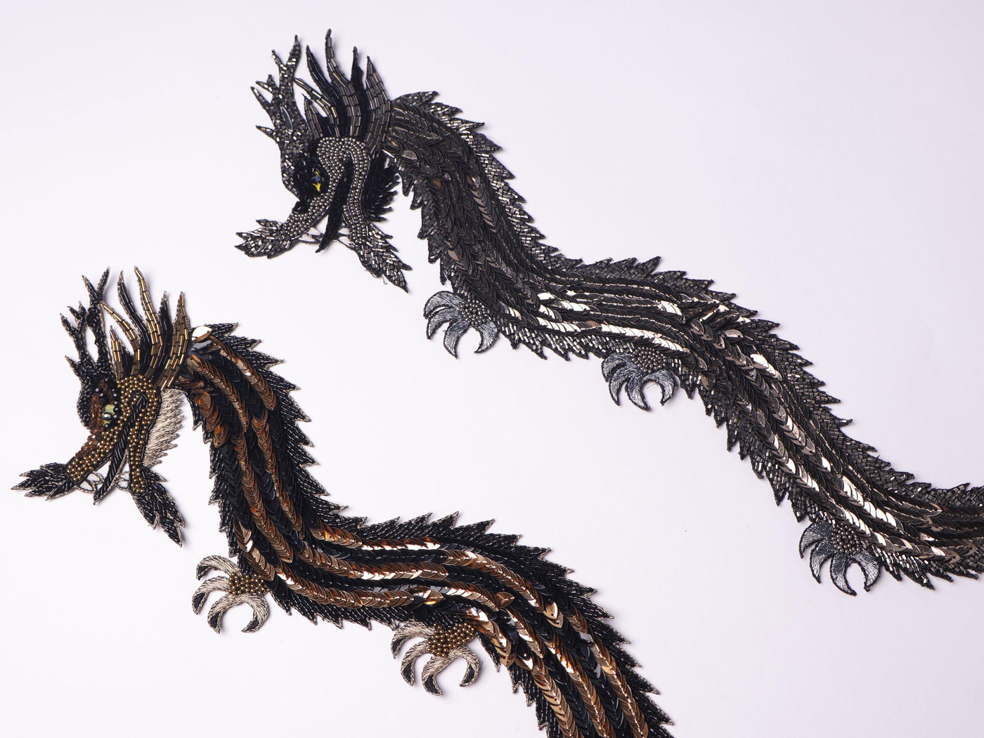 Silver/ Golden Dragon Patch: Embroidered Indian Applique 43cm Long