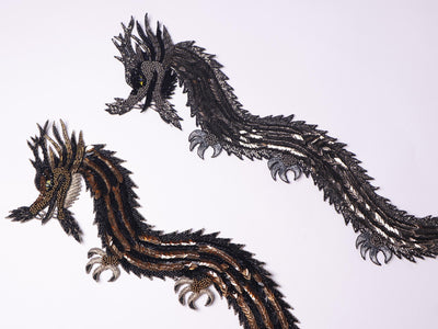 Silver/ Golden Dragon Patch: Embroidered Indian Applique 43cm Long
