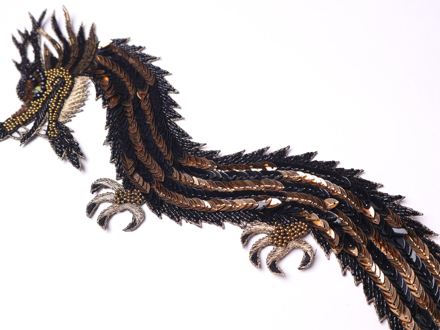 Silver/ Golden Dragon Patch: Embroidered Indian Applique 43cm Long