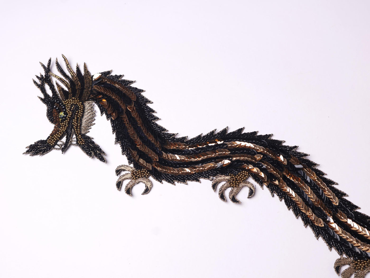 Silver/ Golden Dragon Patch: Embroidered Indian Applique 43cm Long