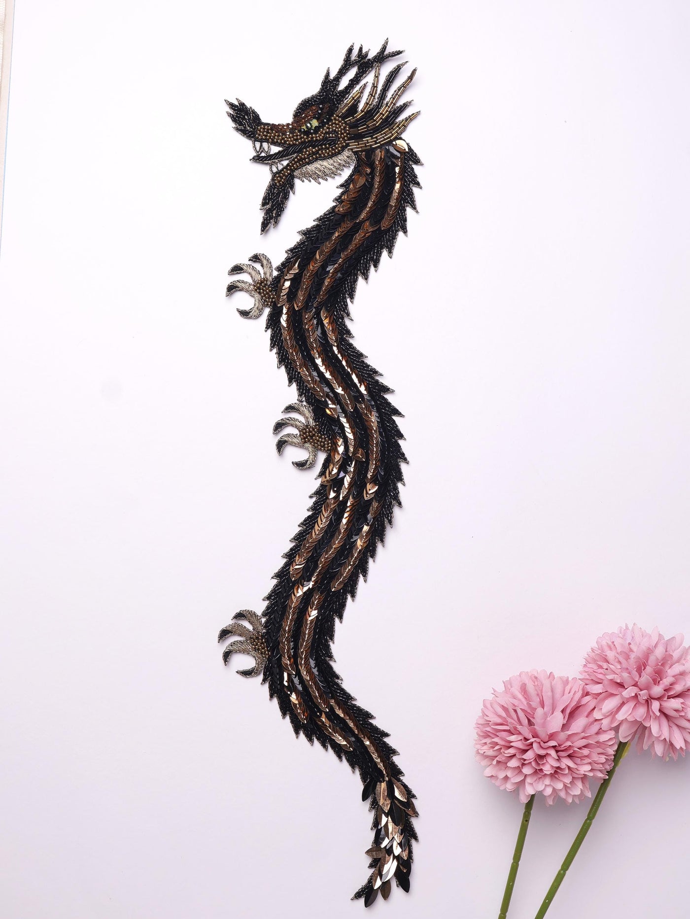 Silver/ Golden Dragon Patch: Embroidered Indian Applique 43cm Long