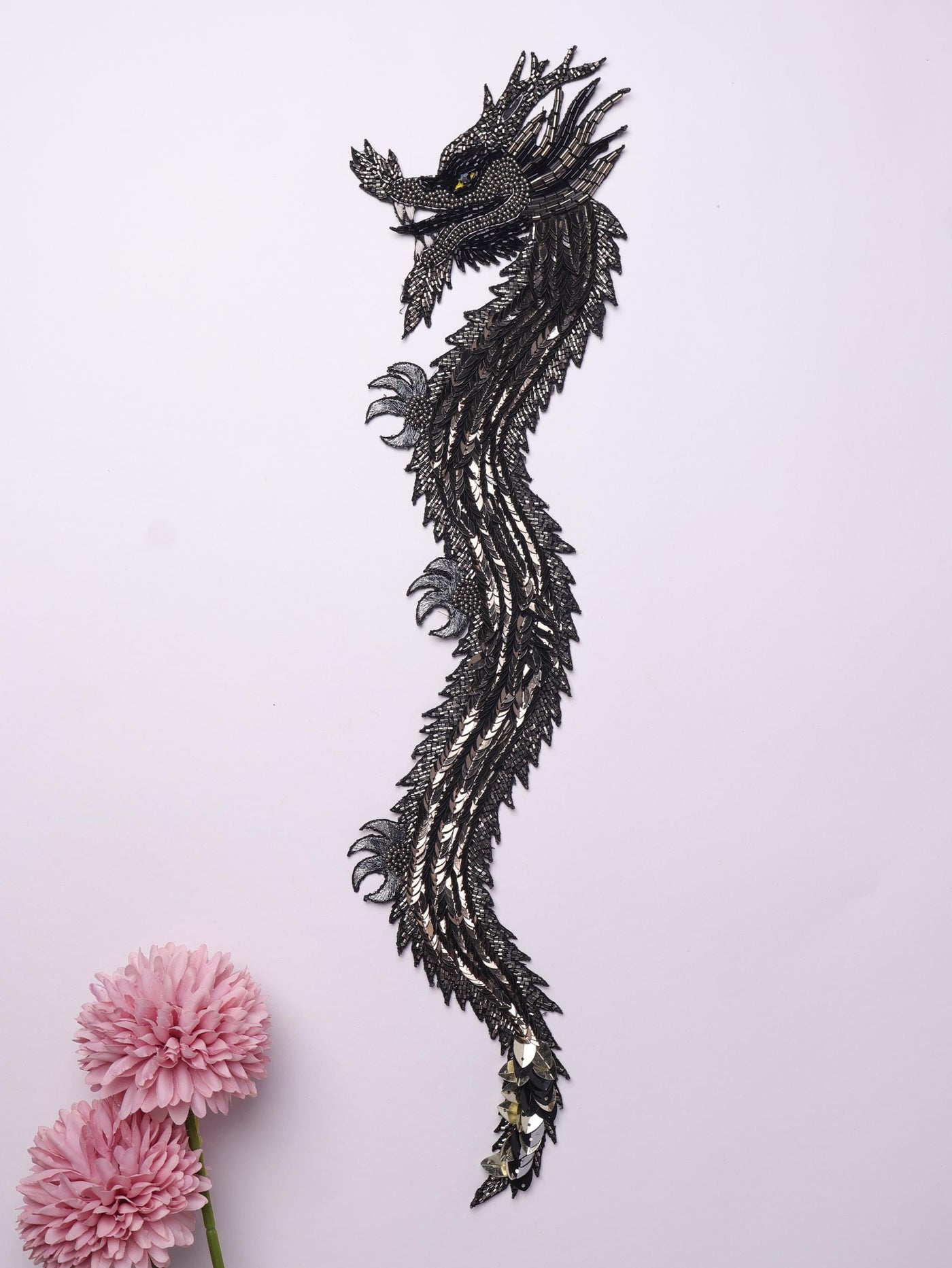 Silver/ Golden Dragon Patch: Embroidered Indian Applique 43cm Long