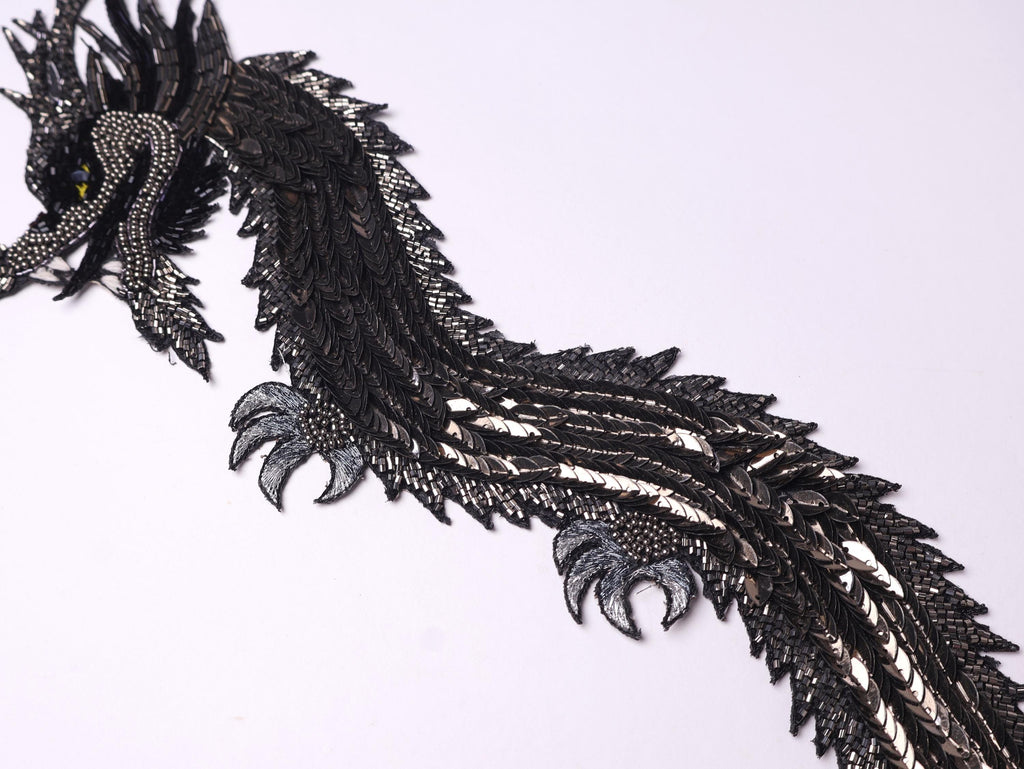 Silver/ Golden Dragon Patch: Embroidered Indian Applique 43cm Long