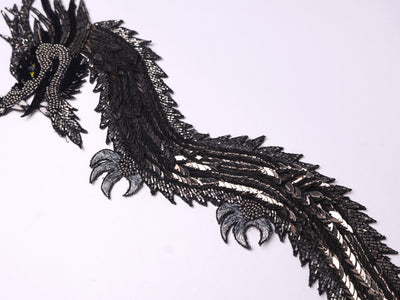 Silver/ Golden Dragon Patch: Embroidered Indian Applique 43cm Long