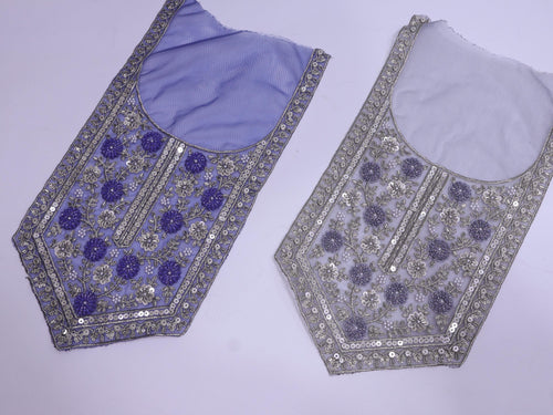 Blue/ Lavender Embroidered Neckline Patch: Beaded Zari Sequin Indian Applique