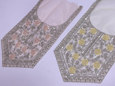Yellow/ Peach Embroidered Neckline Patch: Beaded Zari Sequin Indian Applique