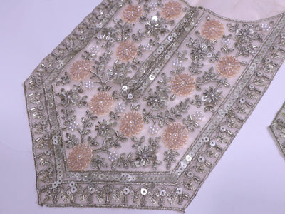 Yellow/ Peach Embroidered Neckline Patch: Beaded Zari Sequin Indian Applique
