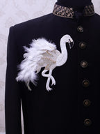 Gold/ White Embroidered Bird Applique: Sew On Garments Patches (Pair of 2)