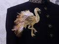 Gold/ White Embroidered Bird Applique: Sew On Garments Patches (Pair of 2)