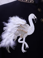 Gold/ White Embroidered Bird Applique: Sew On Garments Patches (Pair of 2)