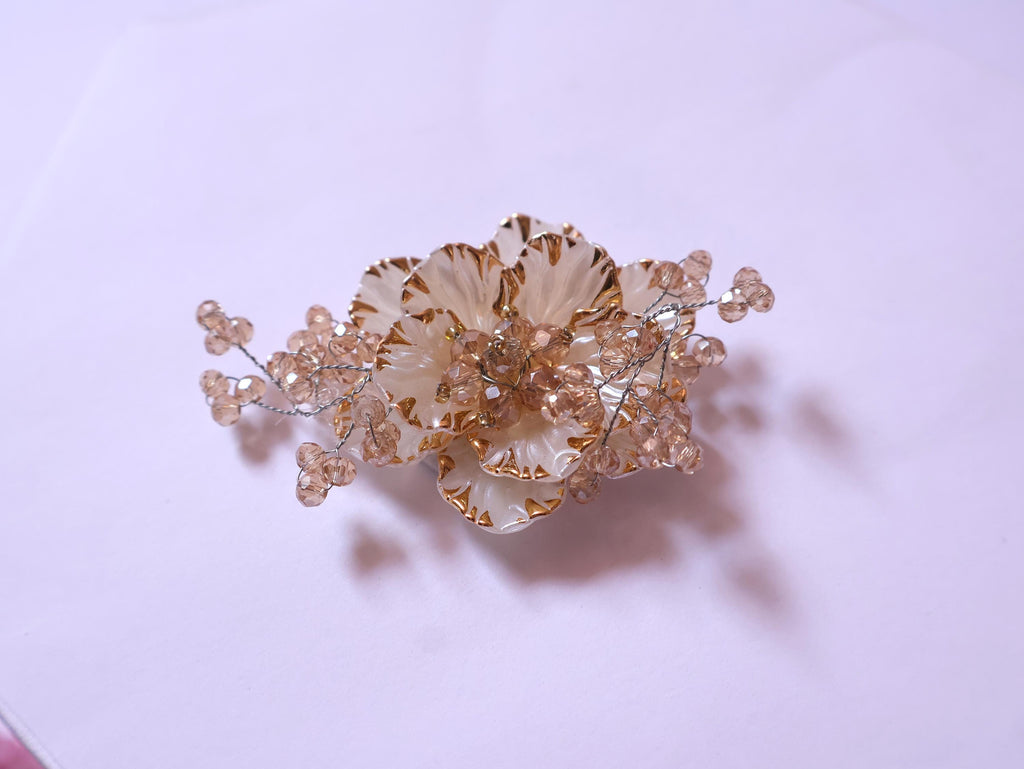 Golden Crystal & Pearl Floral Patch: Handmade Embellishment (Pair)