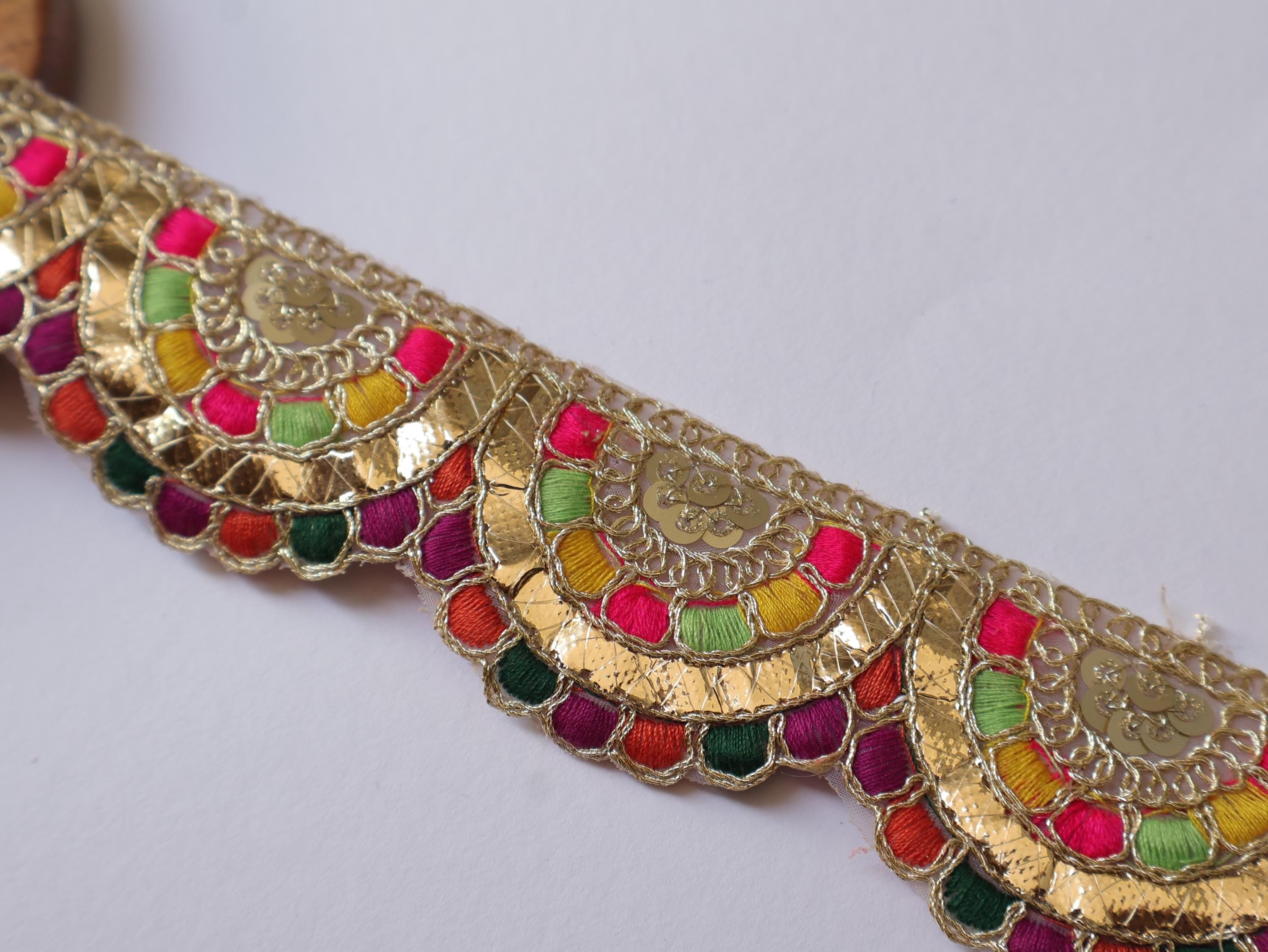 Multi Color Golden Gota Scalloped Lace: Indian Sari Border 9 Yards