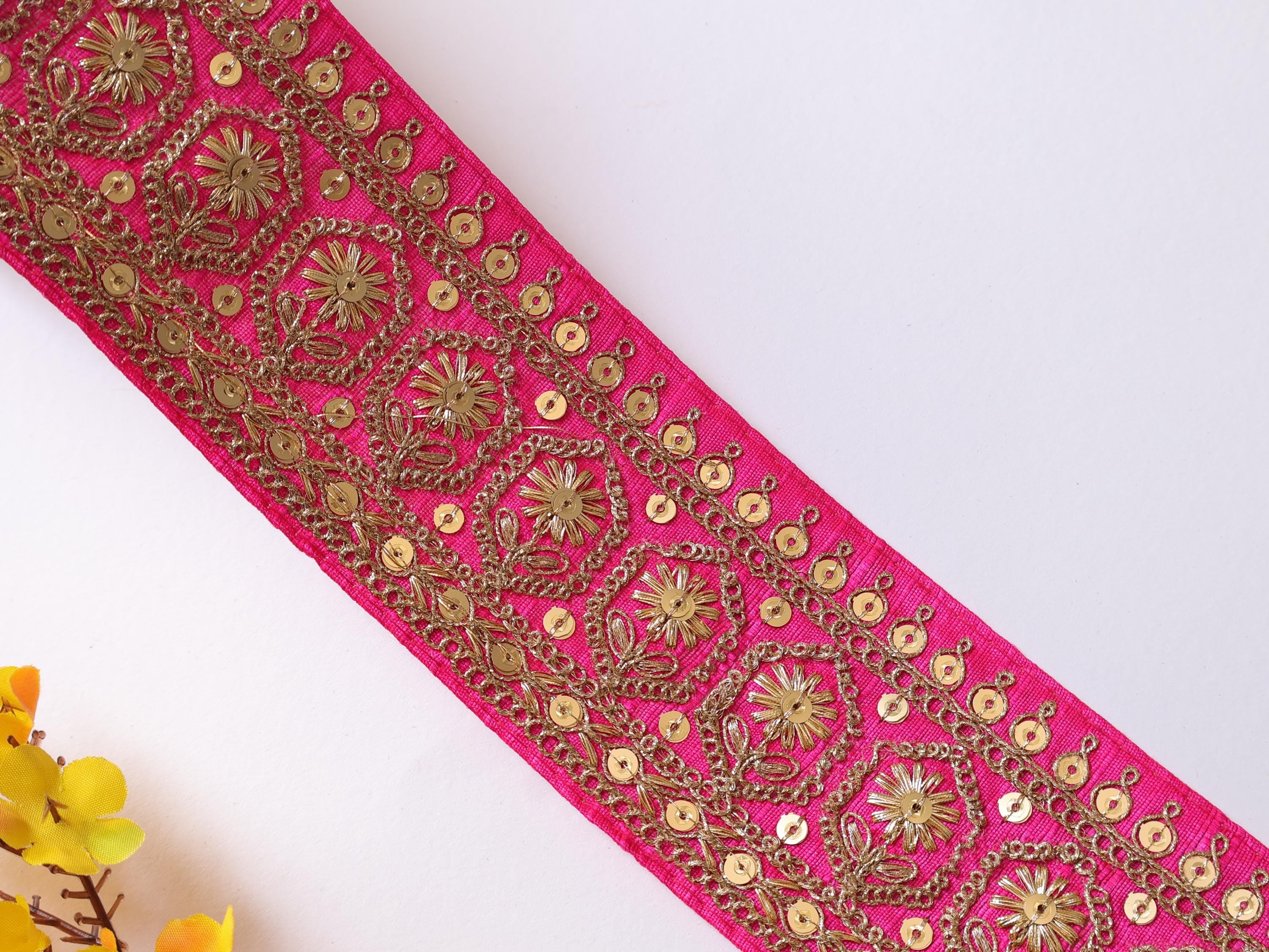 Hot Pink Zari Border Trim: Indian Sari Wedding Dress Lace - 9 yards