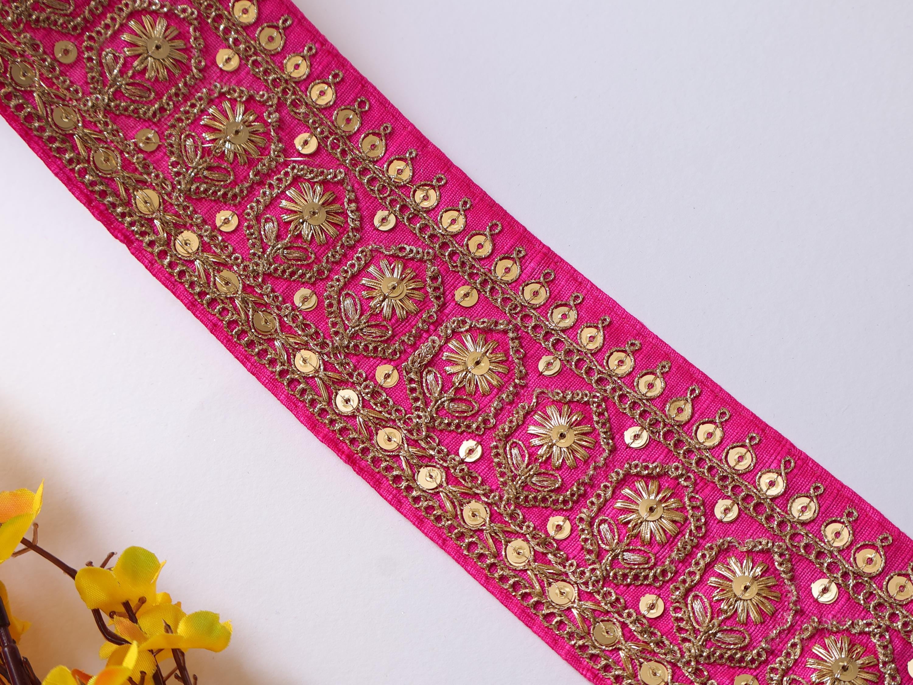 Hot Pink Zari Border Trim: Indian Sari Wedding Dress Lace - 9 yards