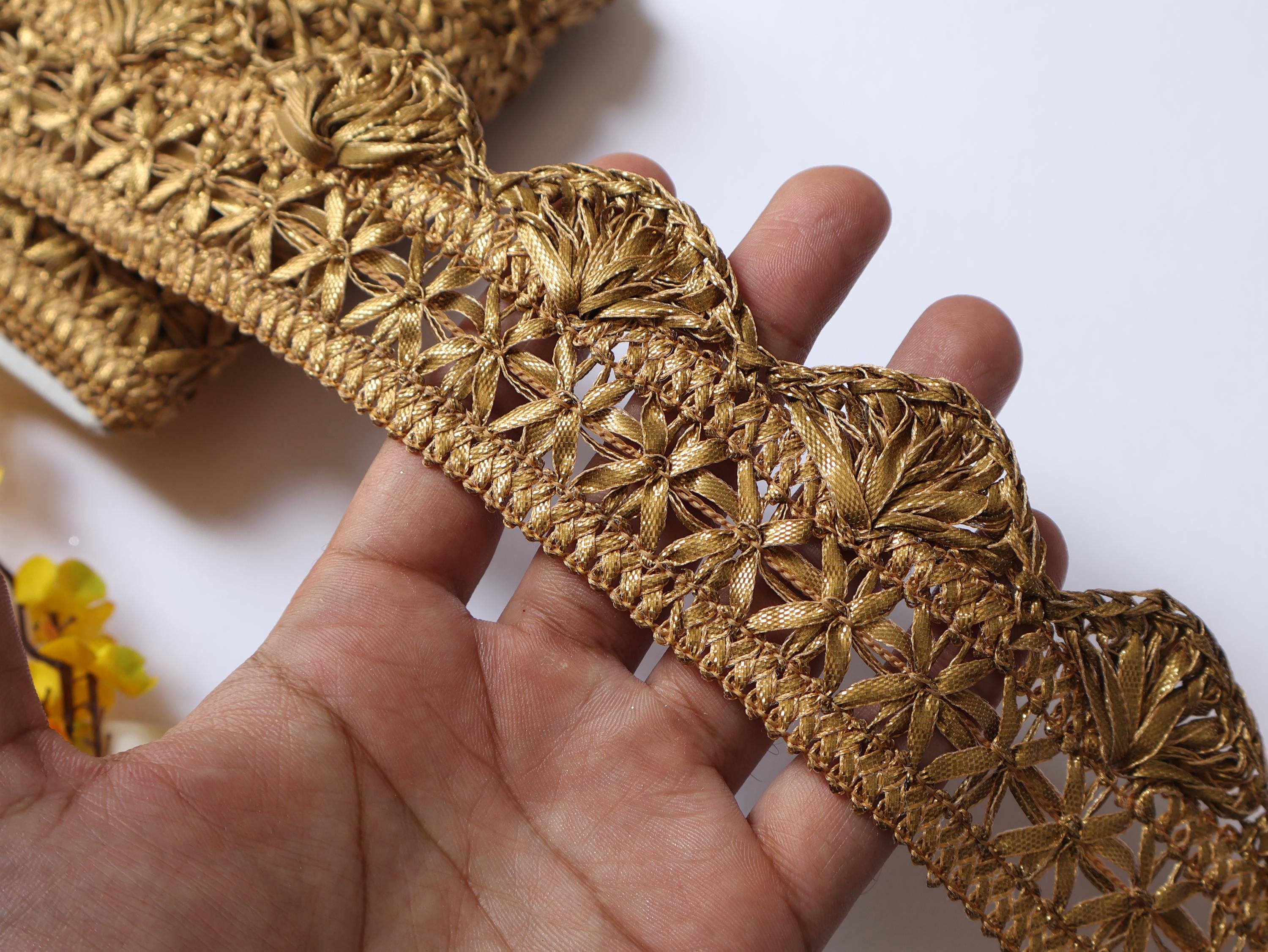 Bronze Golden Wave Scallop Border Lace: 9 Yards Antique Long