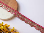 Hot Pink Narrow Scallop Zari Lace Trim - 9 Yards long