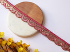 Hot Pink Narrow Scallop Zari Lace Trim - 9 Yards long