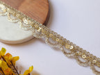 Narrow Golden Scallop Zari Lace Trim: Indian Sequin Border