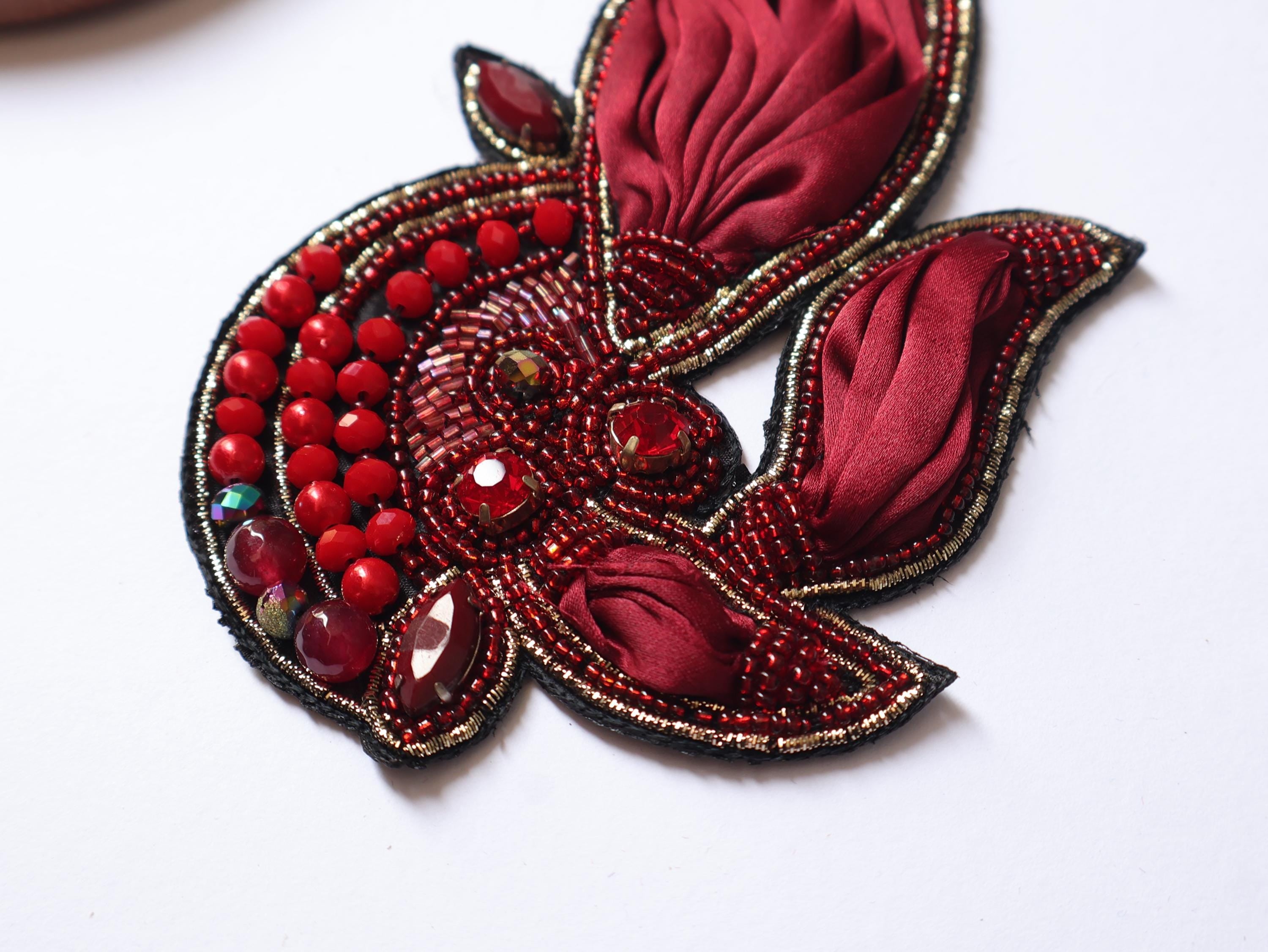 Dark Maroon Vintage Applique Patch: Hand Embroidered Beads Patch