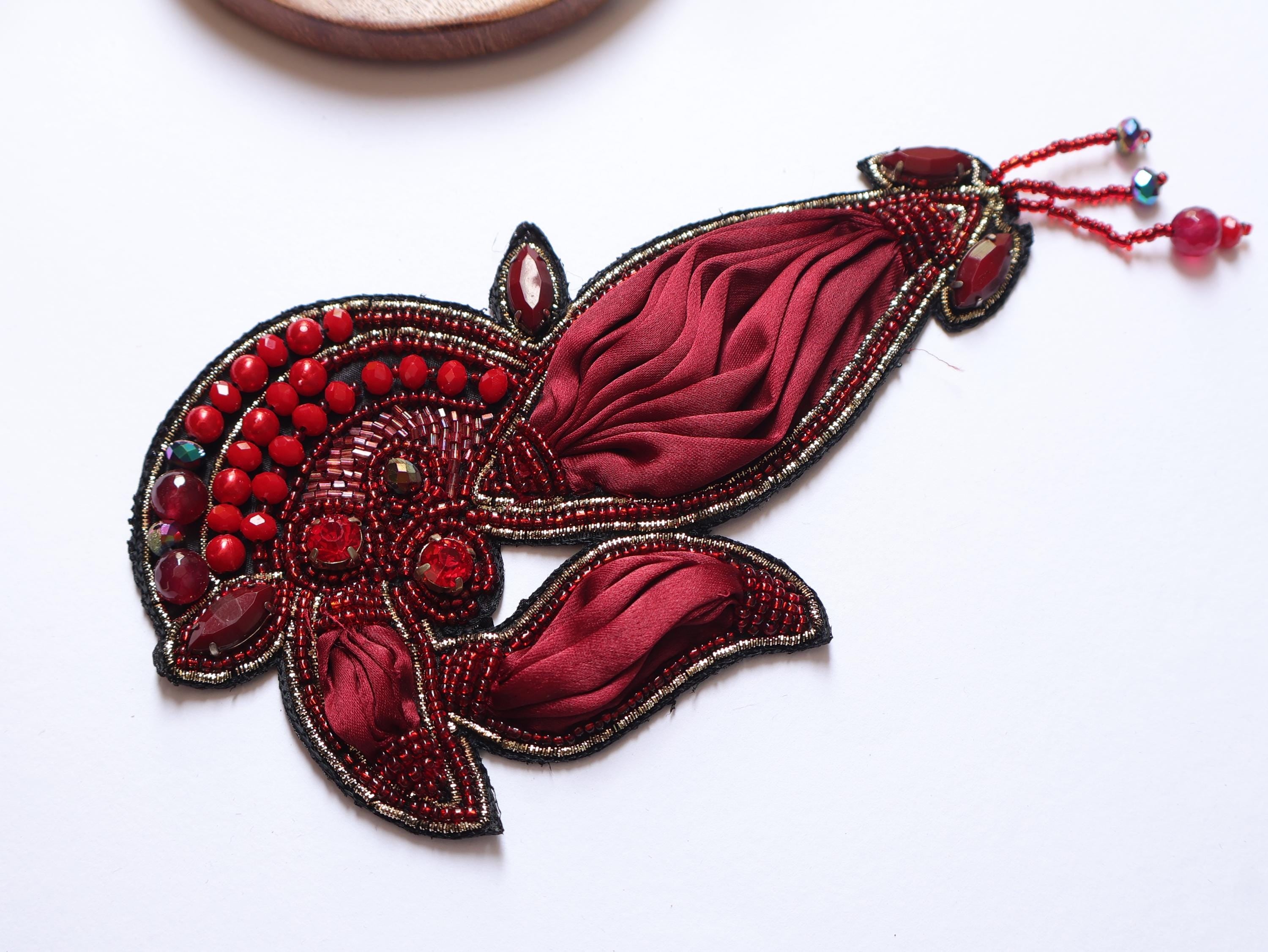 Dark Maroon Vintage Applique Patch: Hand Embroidered Beads Patch
