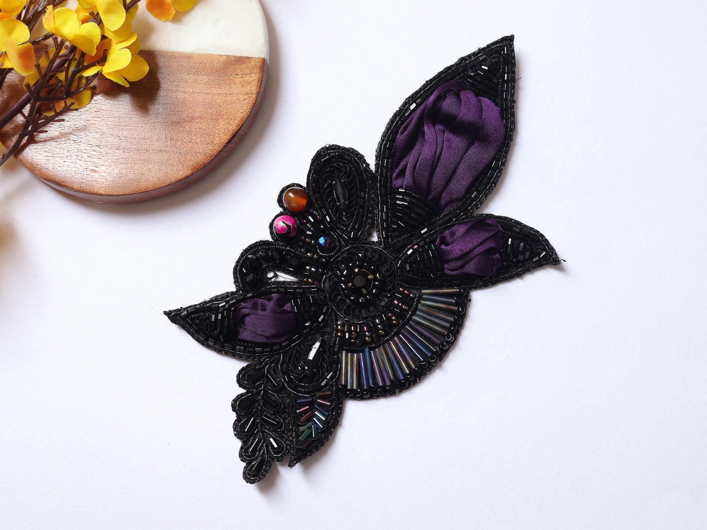 Wine Purple Vintage Applique Patch: Hand Embroidered Beads Patch