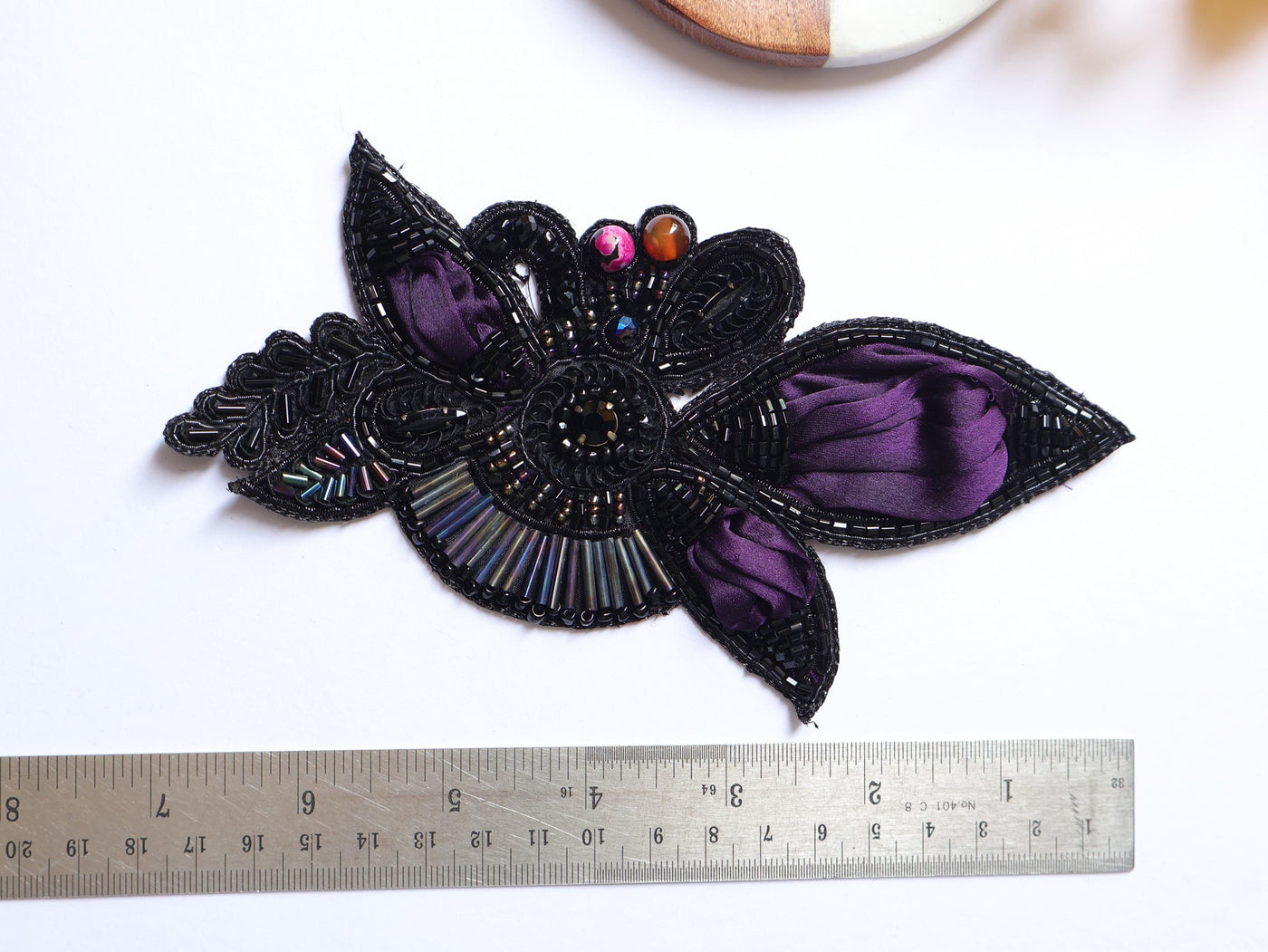 Wine Purple Vintage Applique Patch: Hand Embroidered Beads Patch