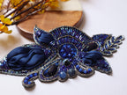 Navy Blue Vintage Applique Patch: Hand Embroidered Beads Patch