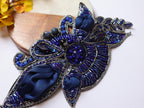 Navy Blue Vintage Applique Patch: Hand Embroidered Beads Patch