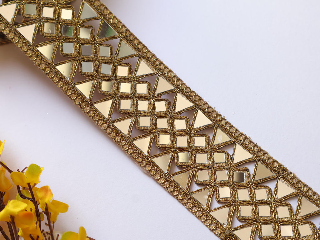 Golden Glam Mirror Border: Waist Belt Trim, 6cm Wide