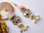 Pastel Fringe Shell & Beaded Indian Tassels: Mirror Sari Latkan - 1Pair
