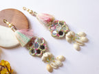 Pastel Fringe Shell & Beaded Indian Tassels: Mirror Sari Latkan - 1Pair