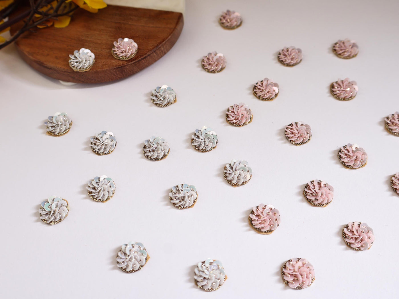 50 White/ Pink Sequin Applique Patches: Mini Embellishments