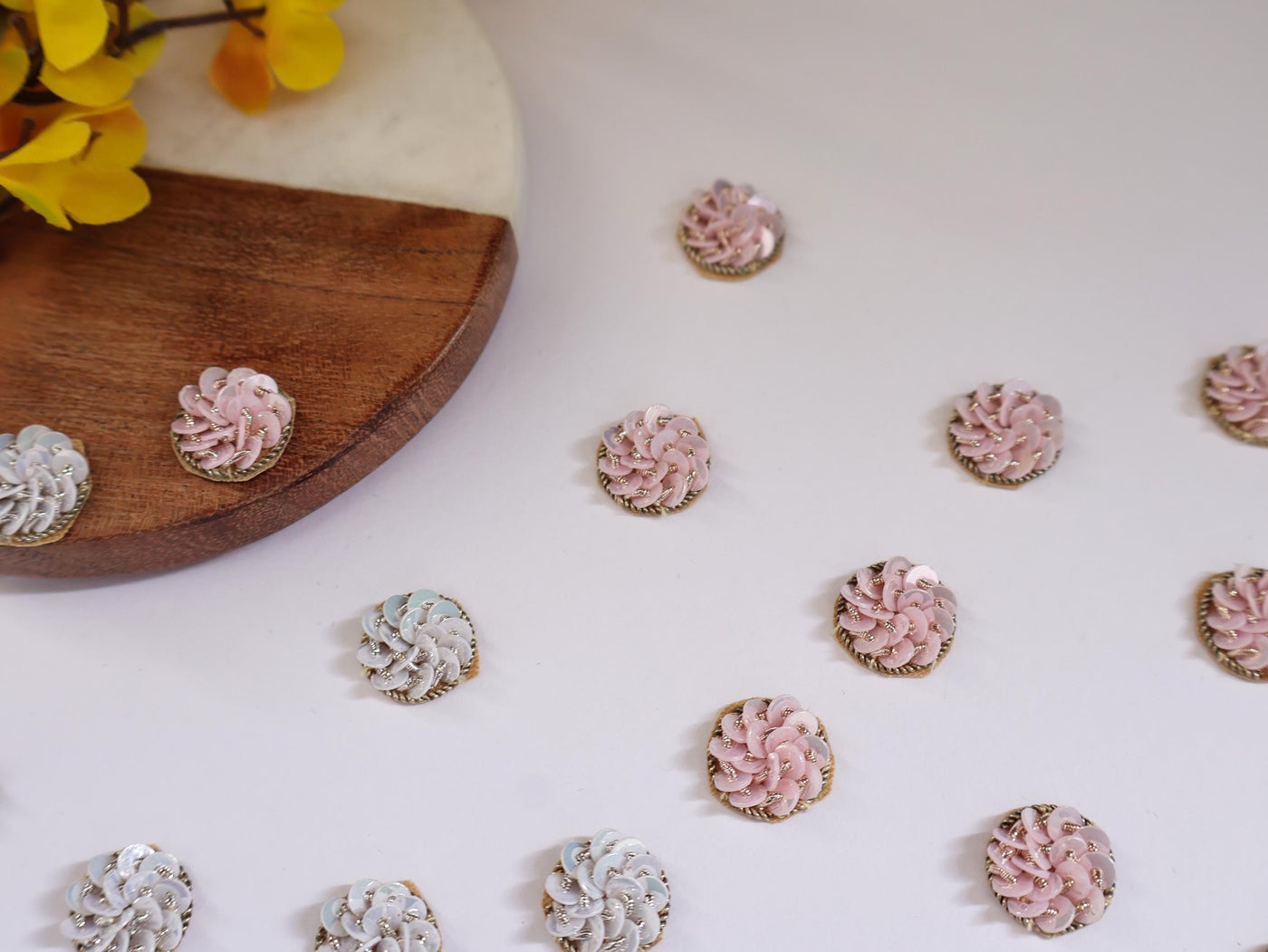 50 White/ Pink Sequin Applique Patches: Mini Embellishments