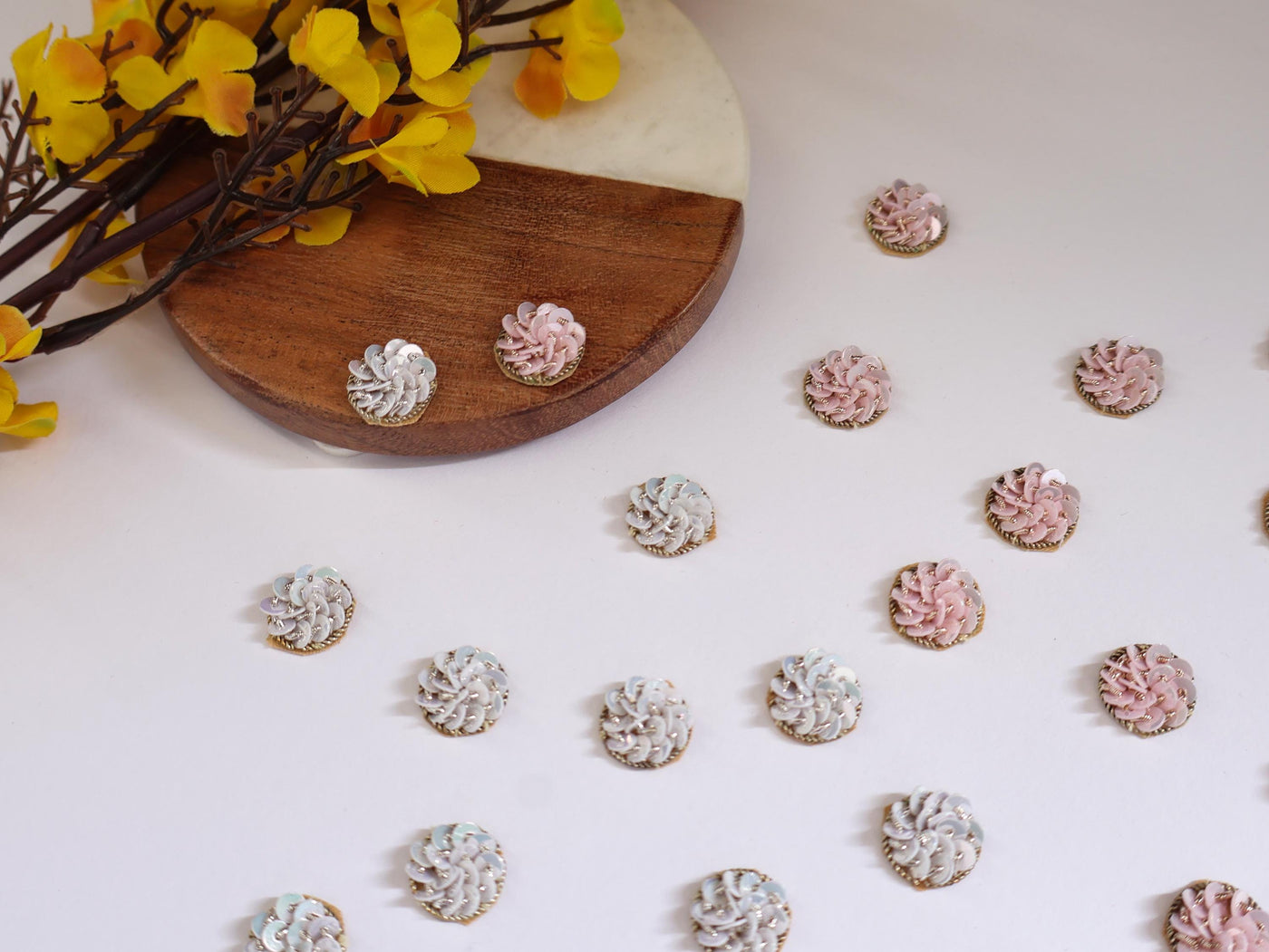 50 White/ Pink Sequin Applique Patches: Mini Embellishments