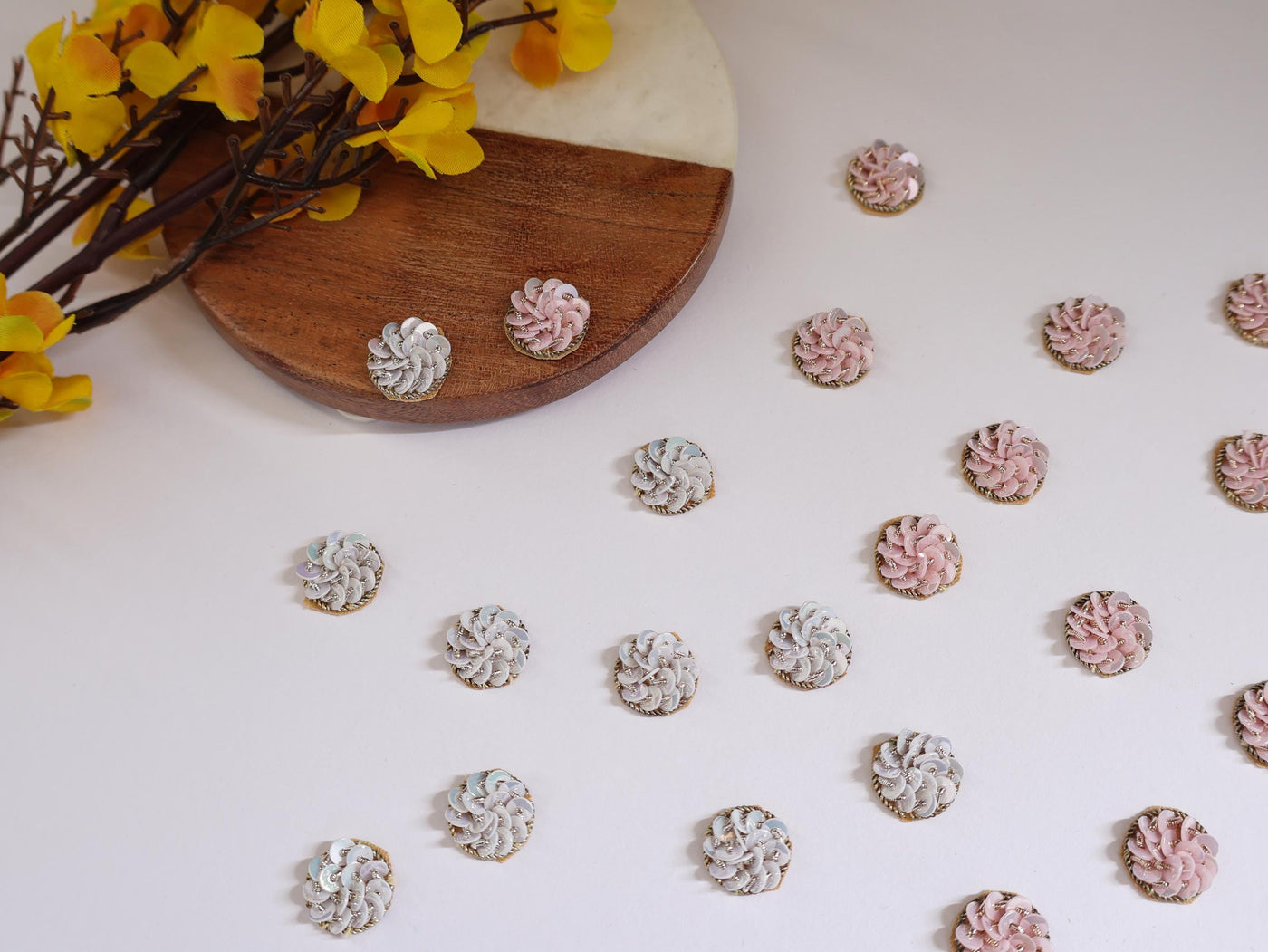 50 White/ Pink Sequin Applique Patches: Mini Embellishments