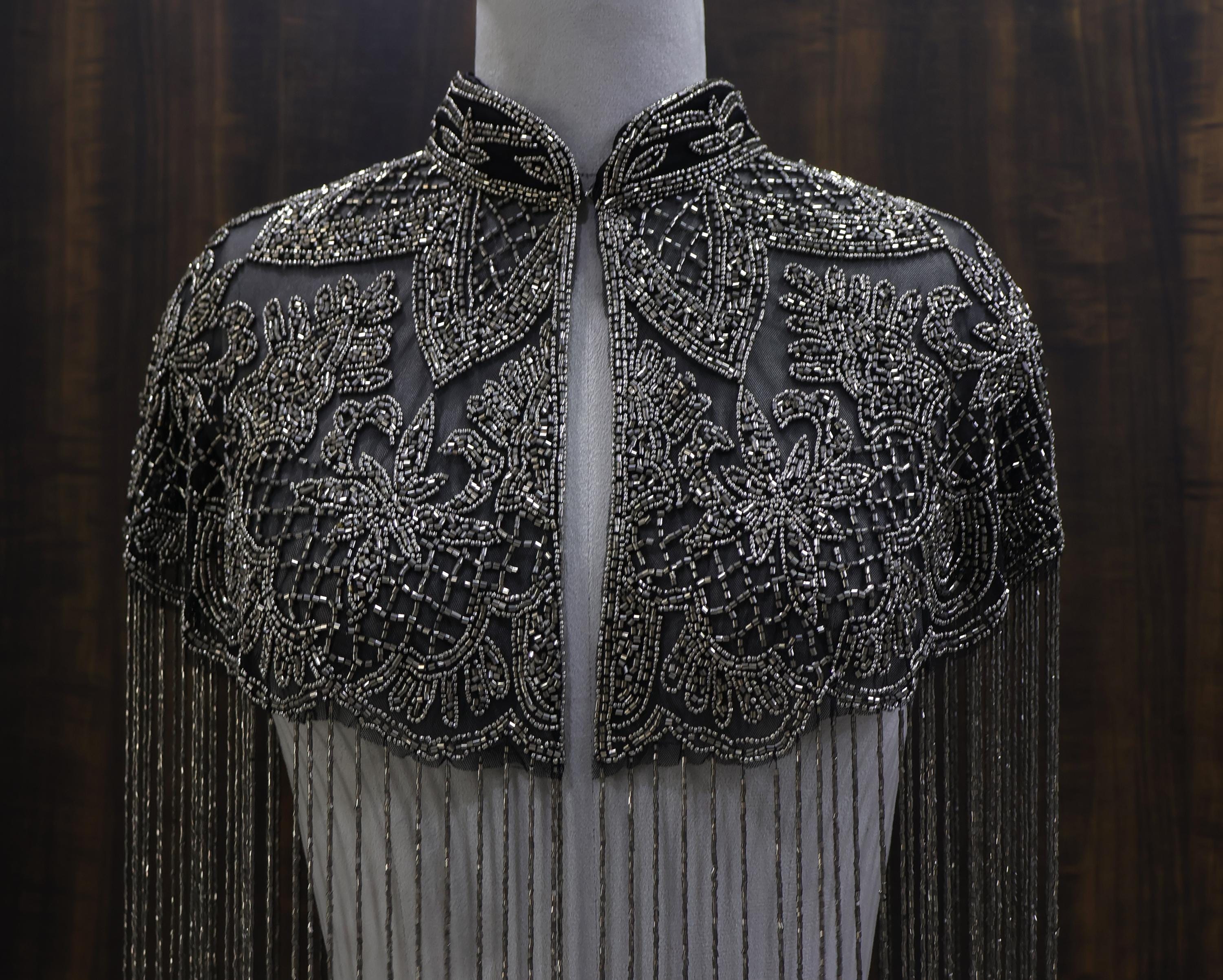 Gunmetal Grey Beaded Bridal Cape: Wedding & Evening Cover-Up