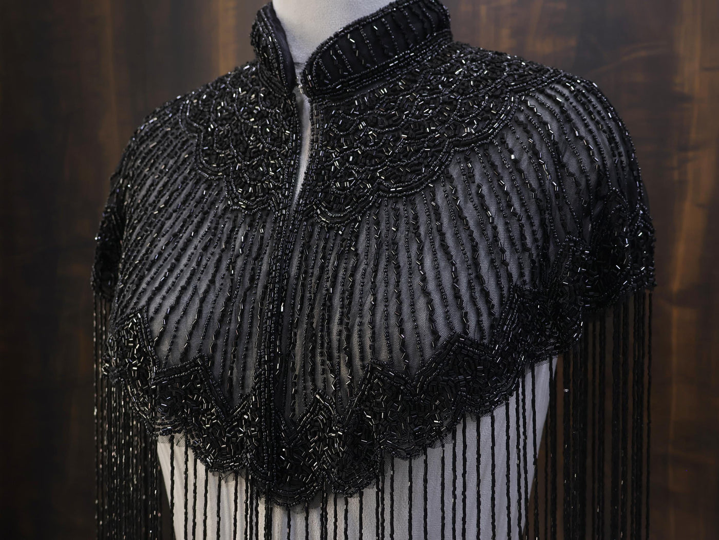 Deep Black Beaded Bridal Cape: Wedding & Evening Cover-Up