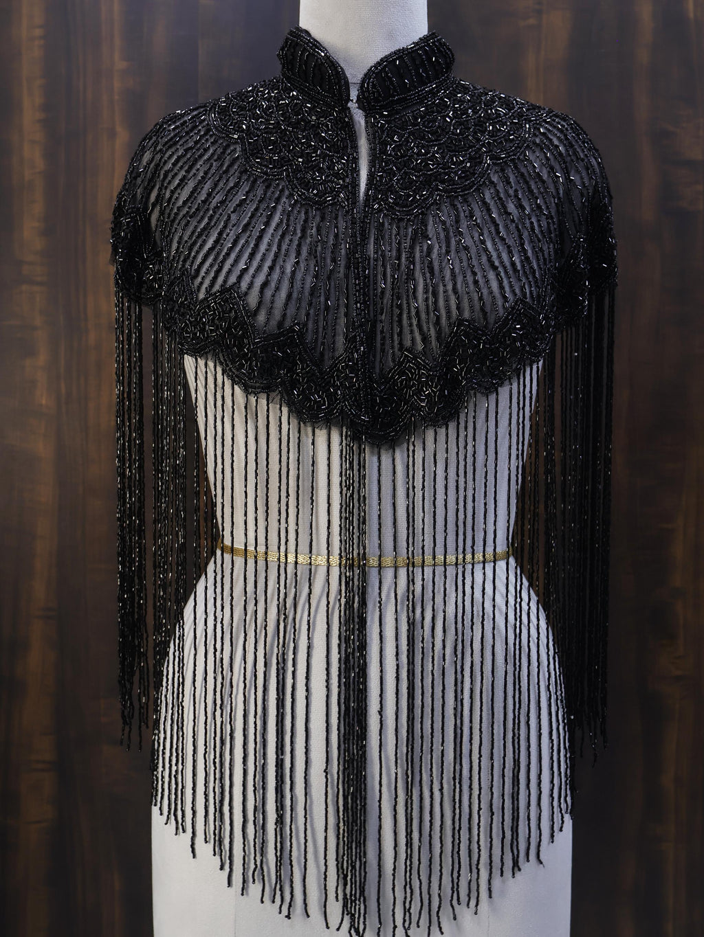 Deep Black Beaded Bridal Cape: Wedding & Evening Cover-Up