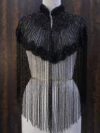 Deep Black Beaded Bridal Cape: Wedding & Evening Cover-Up