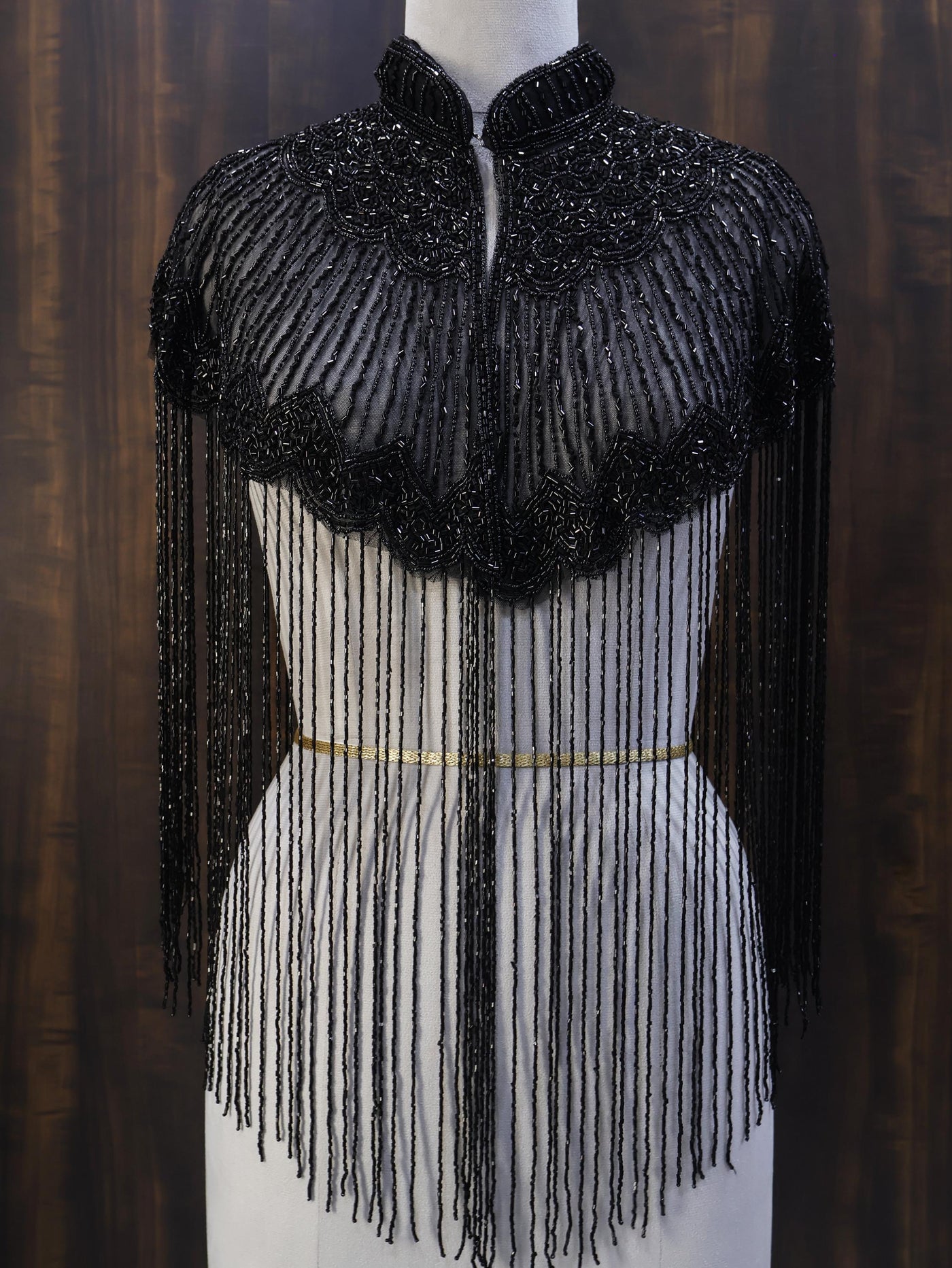 Deep Black Beaded Bridal Cape: Wedding & Evening Cover-Up