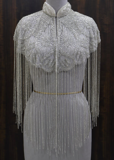White/ Silver Beaded Bridal Cape: Wedding & Evening Cover-Up Shrug