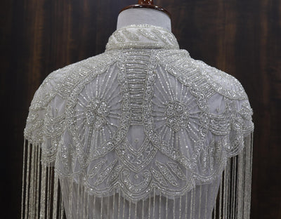 White/ Silver Beaded Bridal Cape: Wedding & Evening Cover-Up Shrug