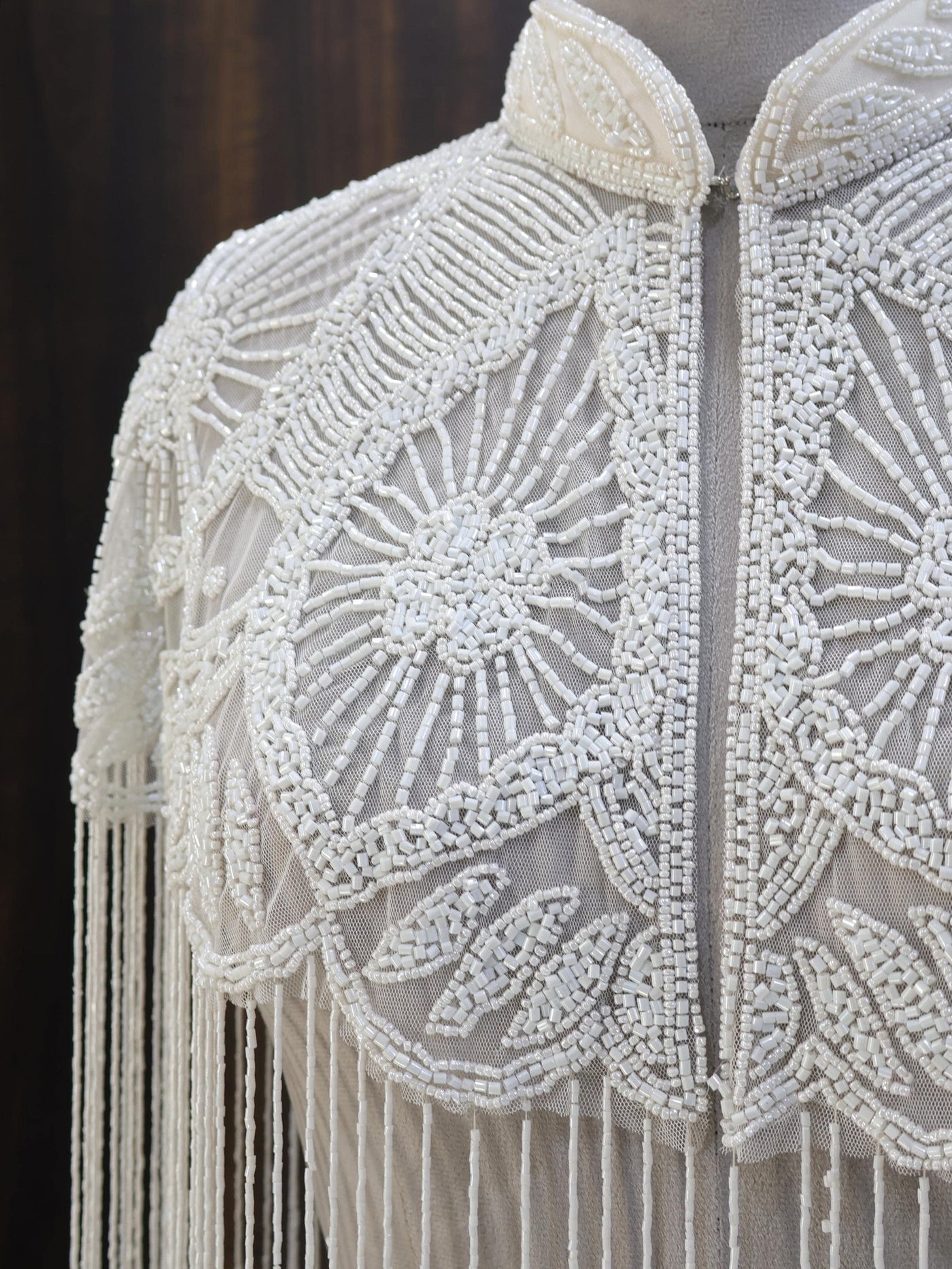 White/ Silver Beaded Bridal Cape: Wedding & Evening Cover-Up Shrug