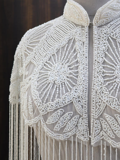 White/ Silver Beaded Bridal Cape: Wedding & Evening Cover-Up Shrug