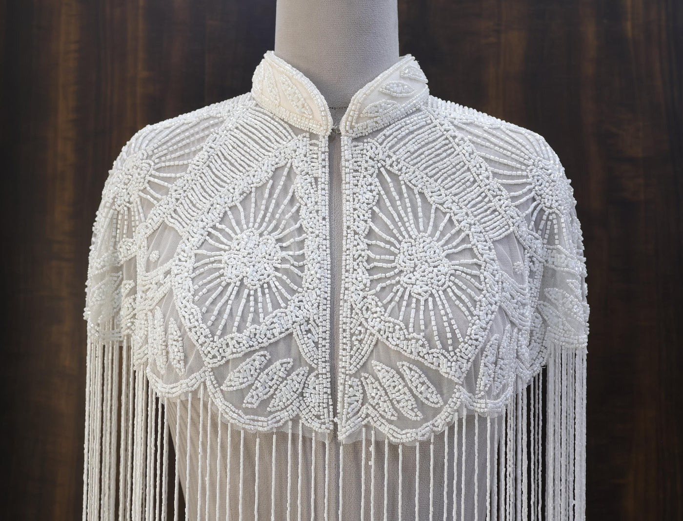 White/ Silver Beaded Bridal Cape: Wedding & Evening Cover-Up Shrug