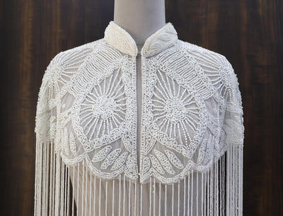White/ Silver Beaded Bridal Cape: Wedding & Evening Cover-Up Shrug