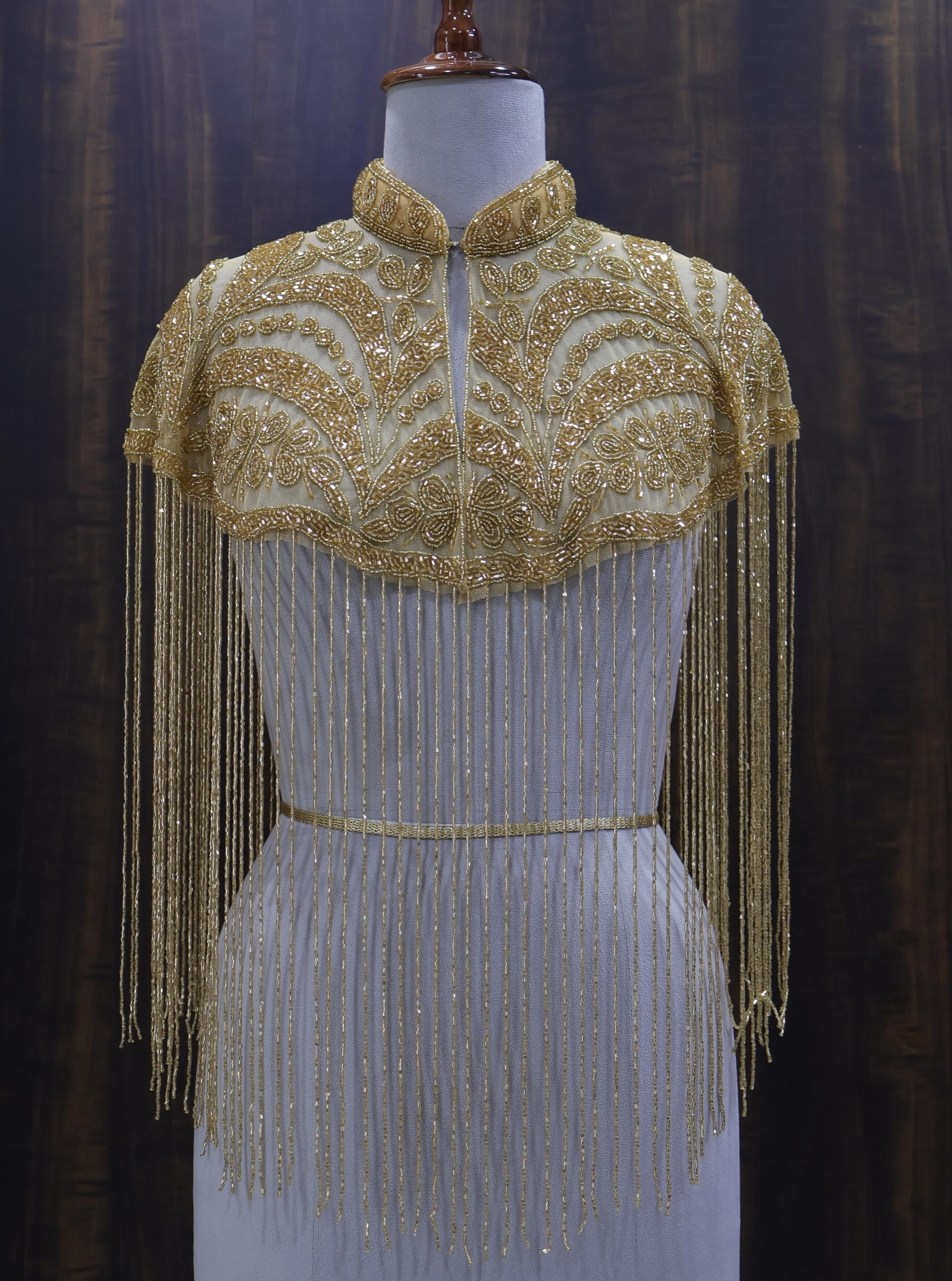 Black/ Golden Beaded Bridal Cape: Wedding & Evening Cover-Up Shrug