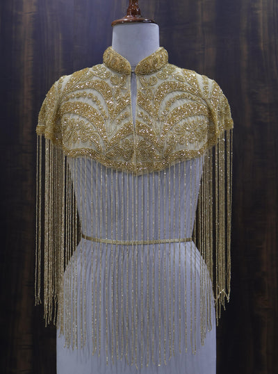 Black/ Golden Beaded Bridal Cape: Wedding & Evening Cover-Up Shrug