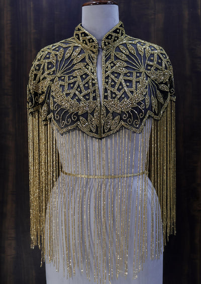 Black/ Golden Beaded Bridal Cape: Wedding & Evening Cover-Up Shrug