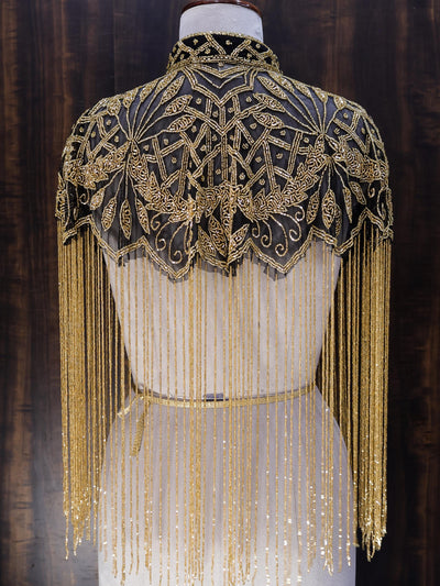 Black/ Golden Beaded Bridal Cape: Wedding & Evening Cover-Up Shrug